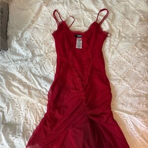 Red Lace Trim Dress
